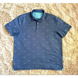 Men's Johnnie-O Blue Light Blue Patterned Polo Shirt XXL